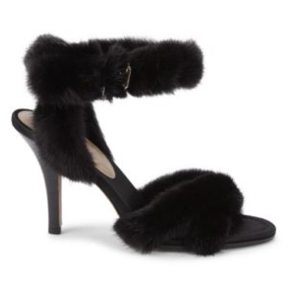 BNWT VALENTINO GARAVANI
Mink Fur & Leather Ankle-Strap Sandals